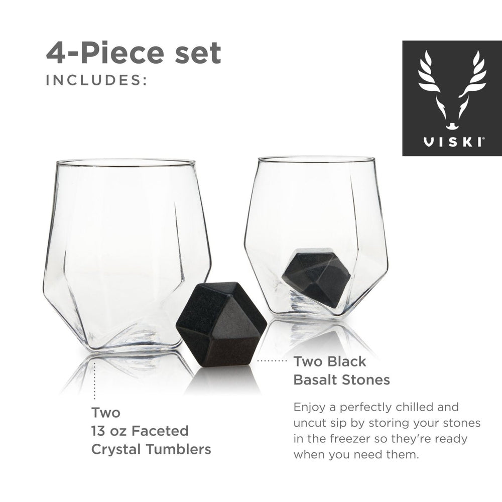 
                      
                        Viski 4-Piece Faceted Tumbler & Hexagonal Basalt Stone Set - lily & onyx
                      
                    