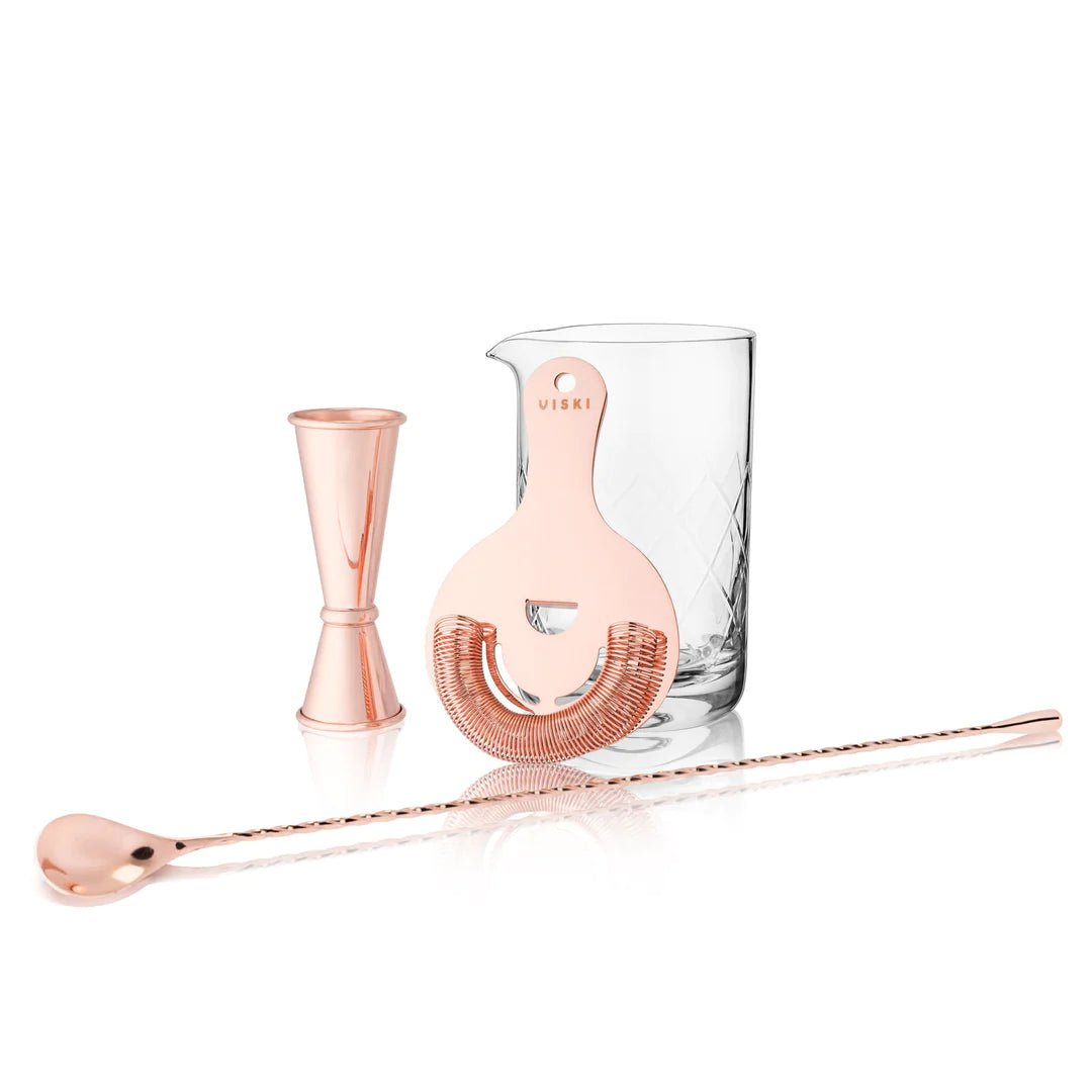 Viski 4 Piece Rose Gold Copper Mixologist Barware Set - lily & onyx