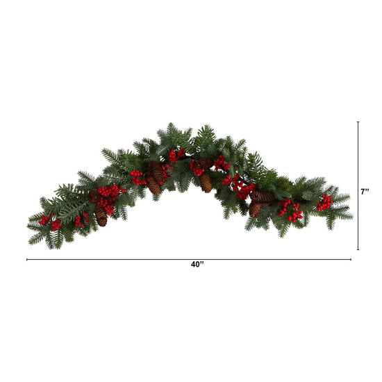Nearly Natural 40” Pines, Red Berries And Pinecones Artificial Christmas Garland - lily & onyx