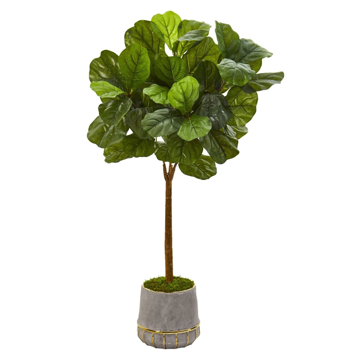 Nearly Natural 41” Fiddle Leaf Artificial Tree In Stoneware Planter With Gold Trim - lily & onyx