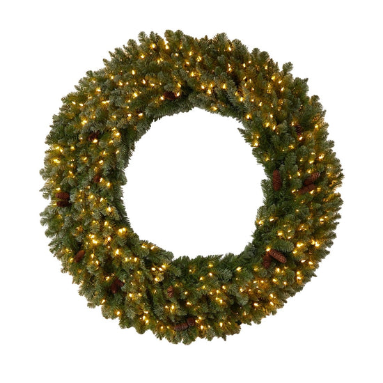 Load image into Gallery viewer, Nearly Natural 5’ Flocked Artificial Christmas Wreath With Pinecones, 300 Led Lights &amp;amp; 680 Bendable Branches - lily &amp;amp; onyx
