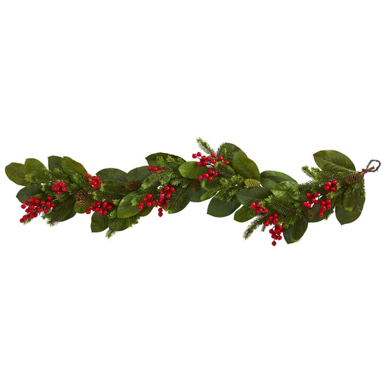 Nearly Natural 5’ Magnolia Berry Pine Artificial Garland - lily & onyx