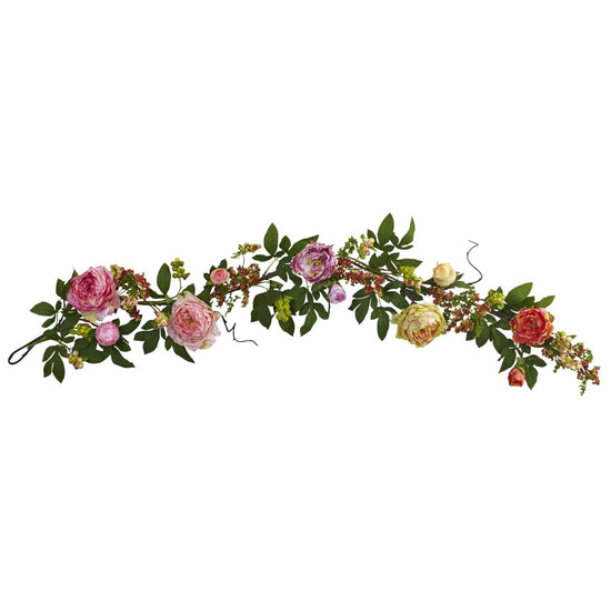 Nearly Natural 5' Mixed Peony & Berry Garland - lily & onyx