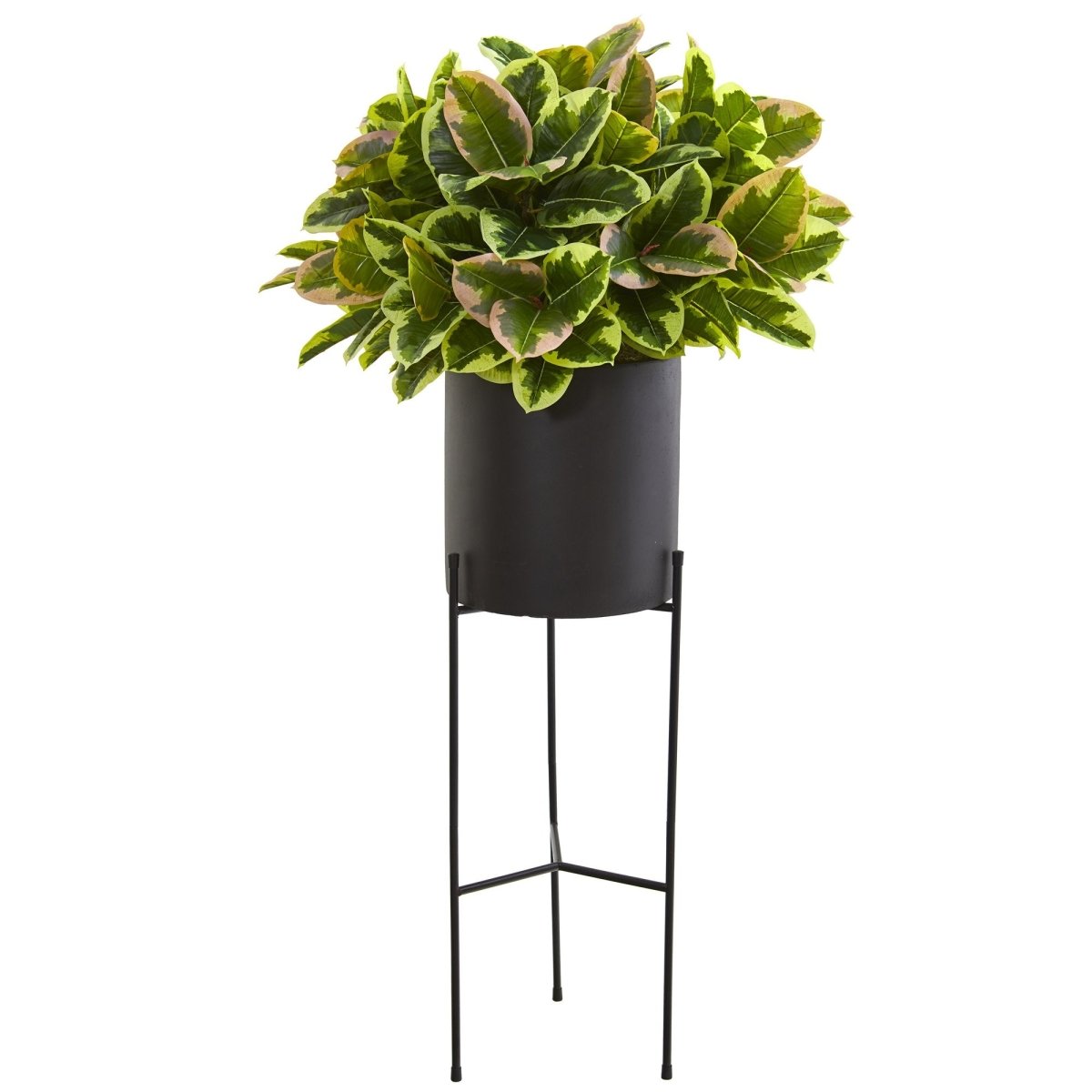 Nearly Natural 55” Rubber Leaf Artificial Plant In Black Planter With Stand - lily & onyx