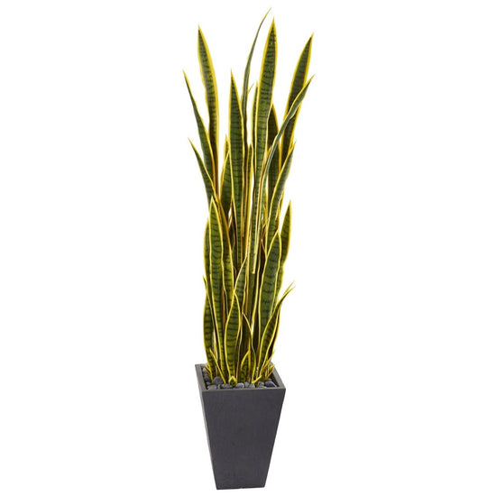 Load image into Gallery viewer, Nearly Natural 5.5’ Sansevieria Artificial Plant In Slate Planter - lily &amp;amp; onyx
