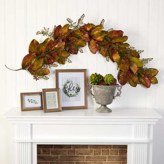 Load image into Gallery viewer, Nearly Natural 6’ Autumn Magnolia Leaf And Berries Artificial Garland - lily &amp;amp; onyx
