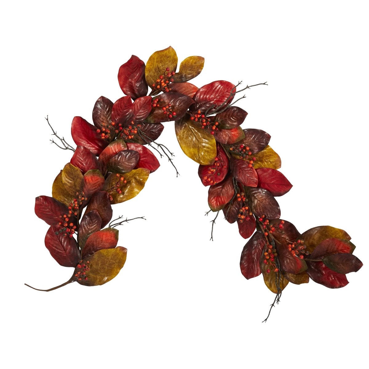 Load image into Gallery viewer, Nearly Natural 6’ Autumn Magnolia Leaf With Berries Artificial Garland - lily &amp;amp; onyx
