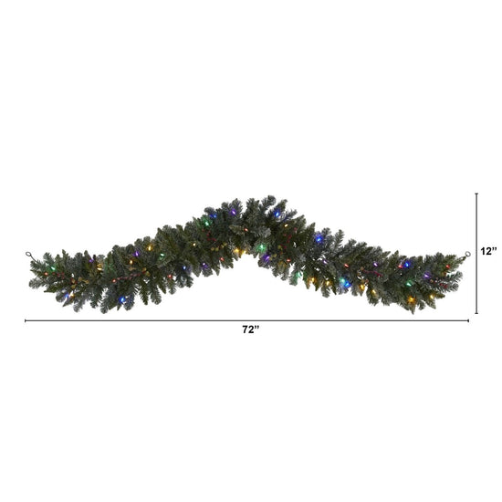 Load image into Gallery viewer, Nearly Natural 6&amp;#39; Flocked Artificial Christmas Garland With 50 Multicolored Led Lights And Berries - lily &amp;amp; onyx

