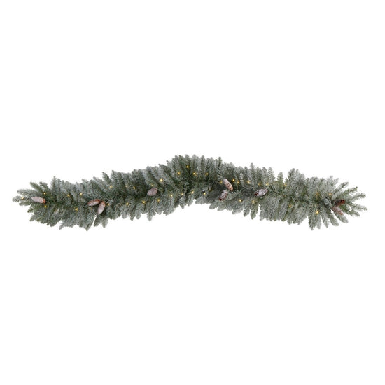 Nearly Natural 6' Frosted Artificial Christmas Garland With Pinecones And 50 Warm White Led Lights - lily & onyx