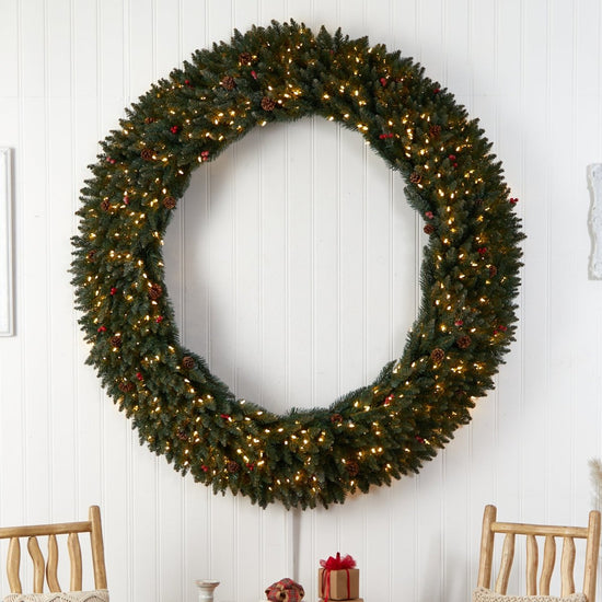 Load image into Gallery viewer, Nearly Natural 6’ Large Flocked Artificial Christmas Wreath Pinecones, Berries, 600 Led Lights &amp;amp; 1080 Branches - lily &amp;amp; onyx
