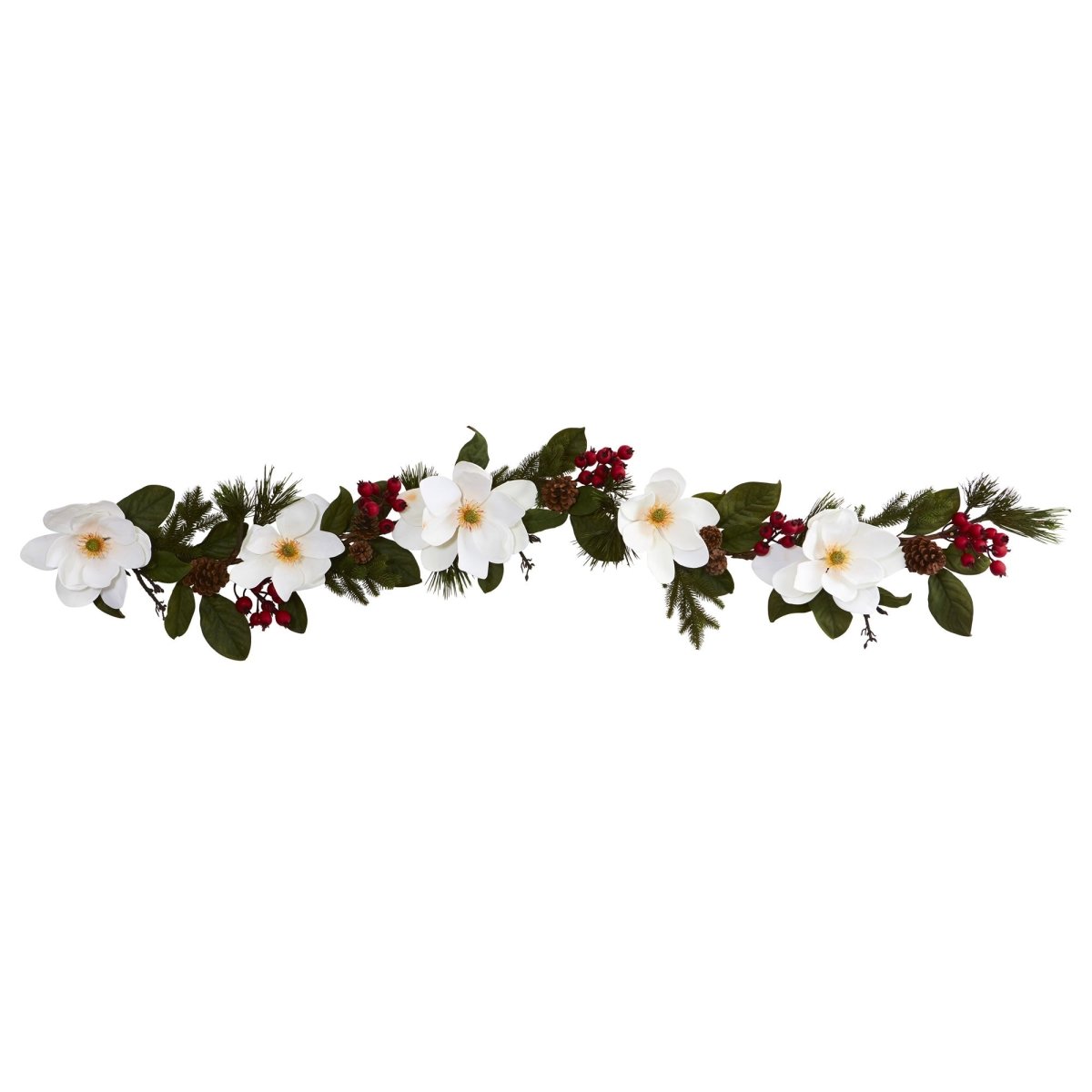 Nearly Natural 6' Magnolia, Pine And Berries Artificial Garland - lily & onyx