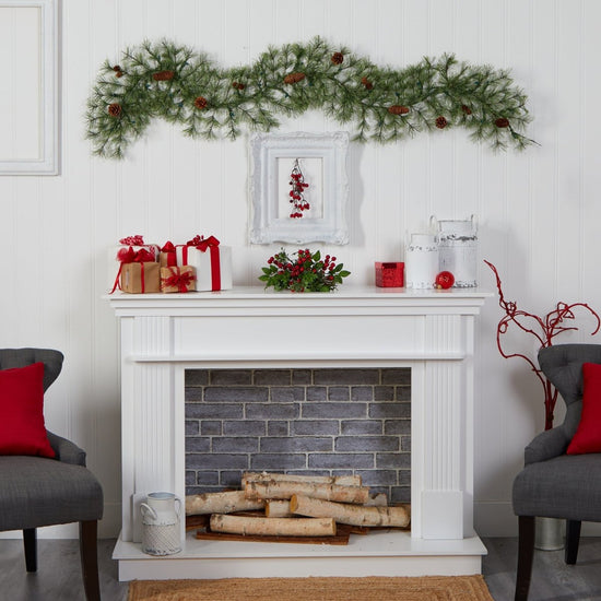 Nearly Natural 6' Frosted Artificial Christmas Garland with Pinecones and 50 Warm White LED Lights