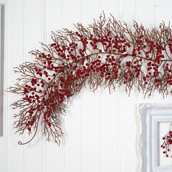 Nearly Natural 6' Red Berry Artificial Christmas Garland - lily & onyx