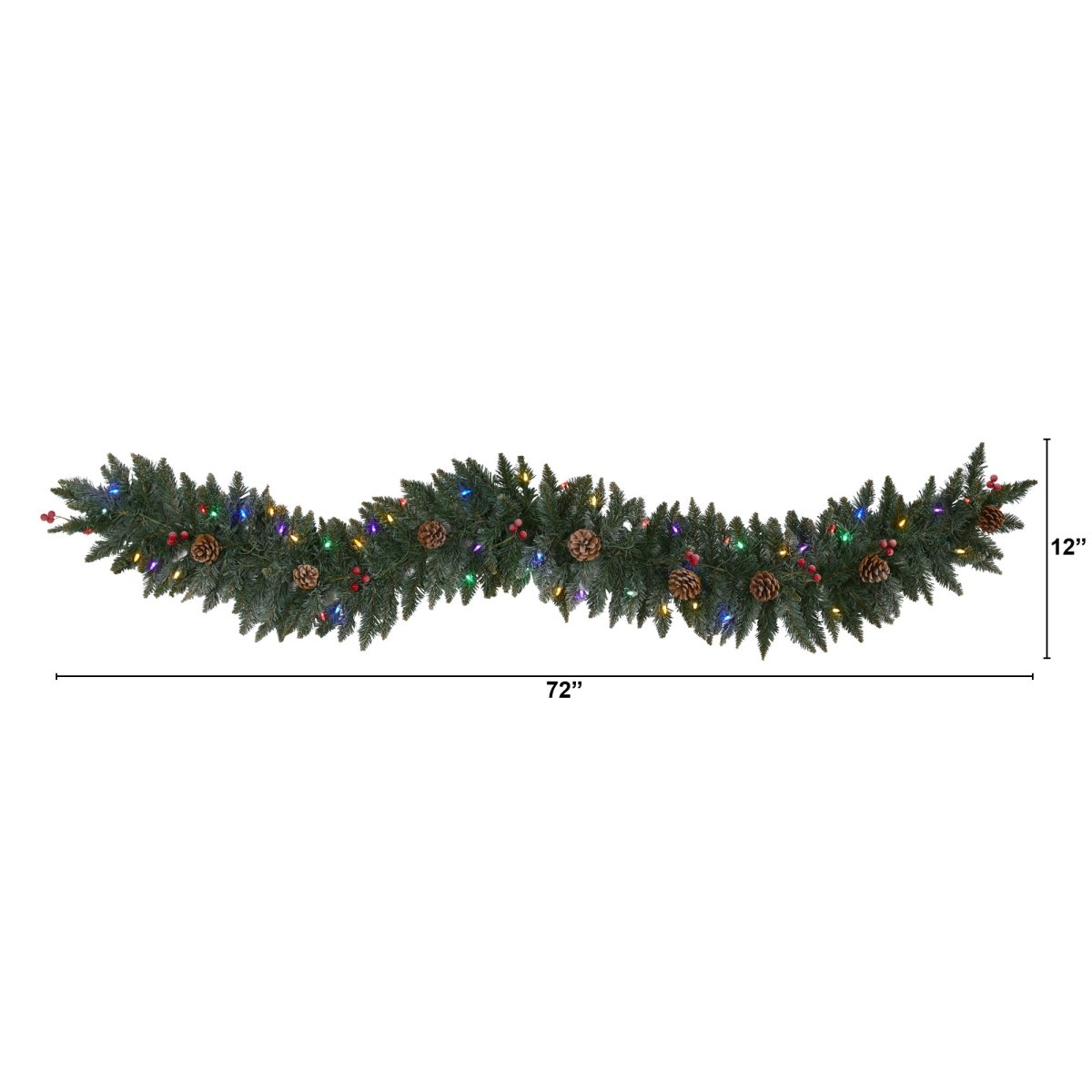 Nearly Natural 6' Snow Dusted Artificial Christmas Garland With 50 Multicolored Led Lights, Berries & Pinecones - lily & onyx