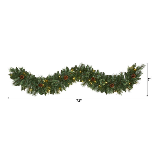 Nearly Natural 6’ White Mountain Pine Artificial Garland With 35 White Warm Led Lights And Pinecones - lily & onyx