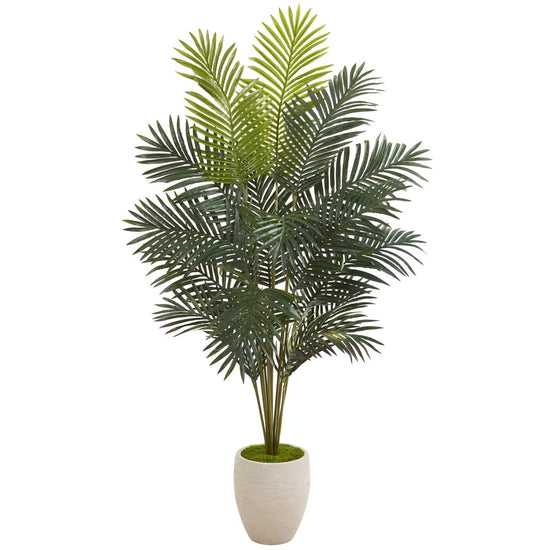 Nearly Natural 63” Paradise Palm Artificial Plant In Sand Colored Planter - lily & onyx