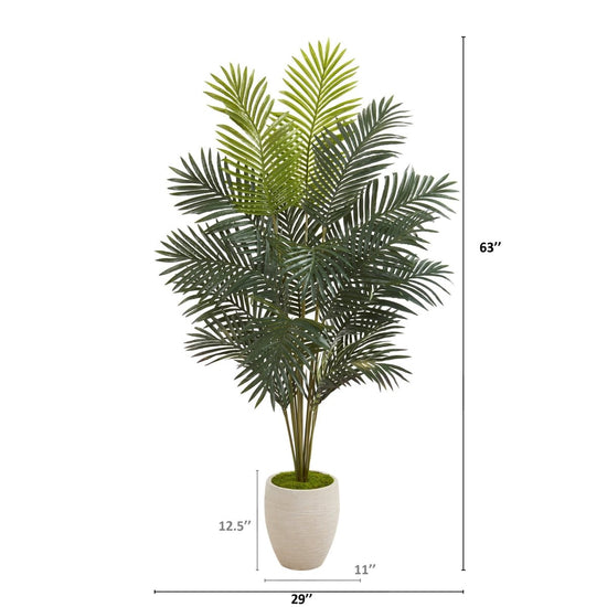 Nearly Natural 63” Paradise Palm Artificial Plant In Sand Colored Planter - lily & onyx
