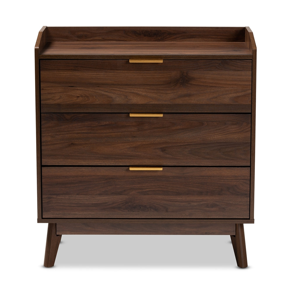 Baxton Studio Lena Mid Century Modern Walnut Brown Finished 3 Drawer Wood Chest - lily & onyx