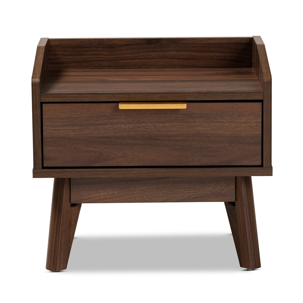 Baxton Studio Lena Mid Century Modern Walnut Brown Finished 1 Drawer Wood Nightstand - lily & onyx