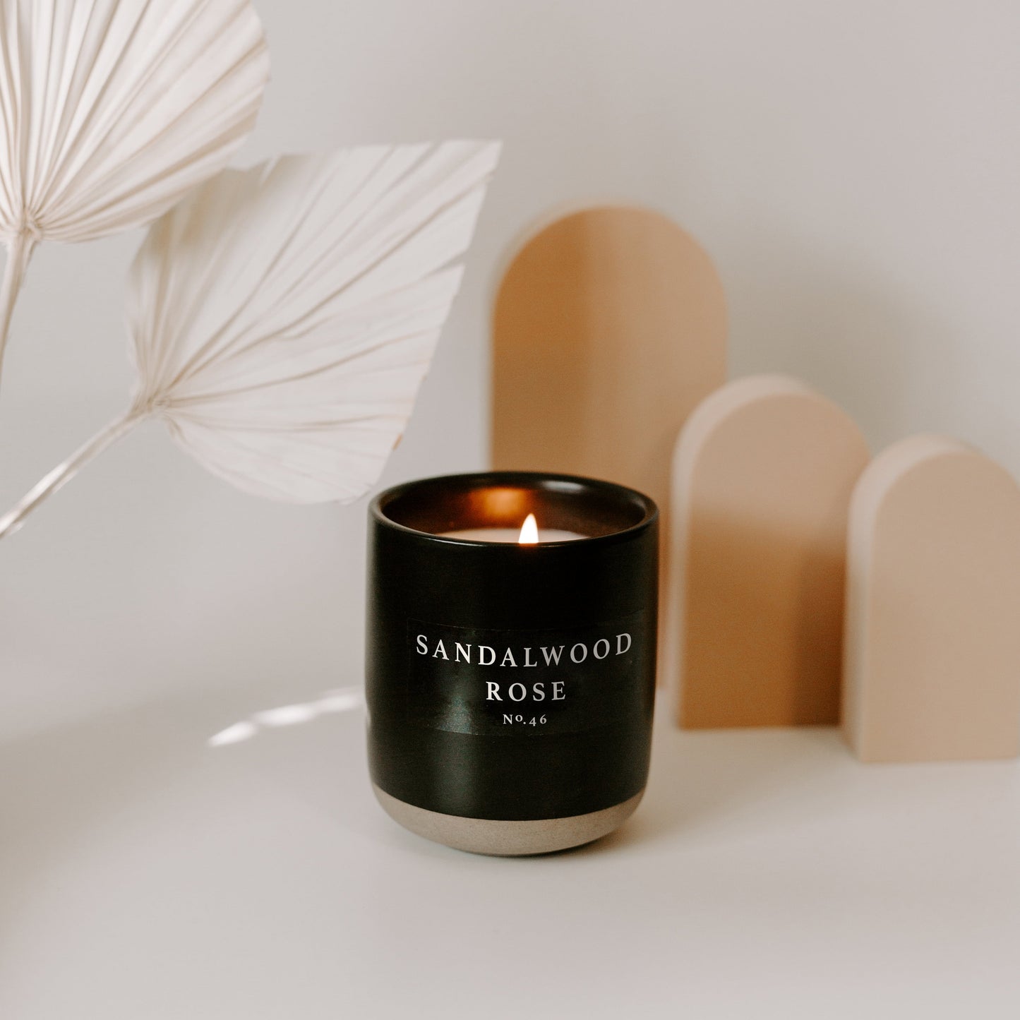 Sandalwood Rose Soy Candle - Black Stoneware Jar - 12 oz