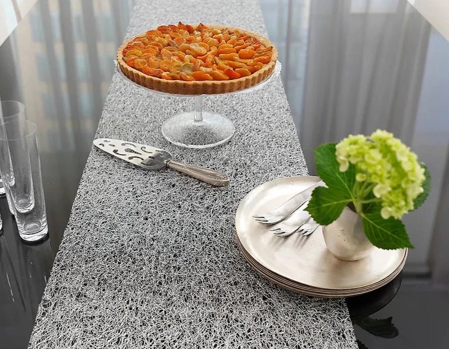 Chilewich Metallic Lace Table Runner in Silver