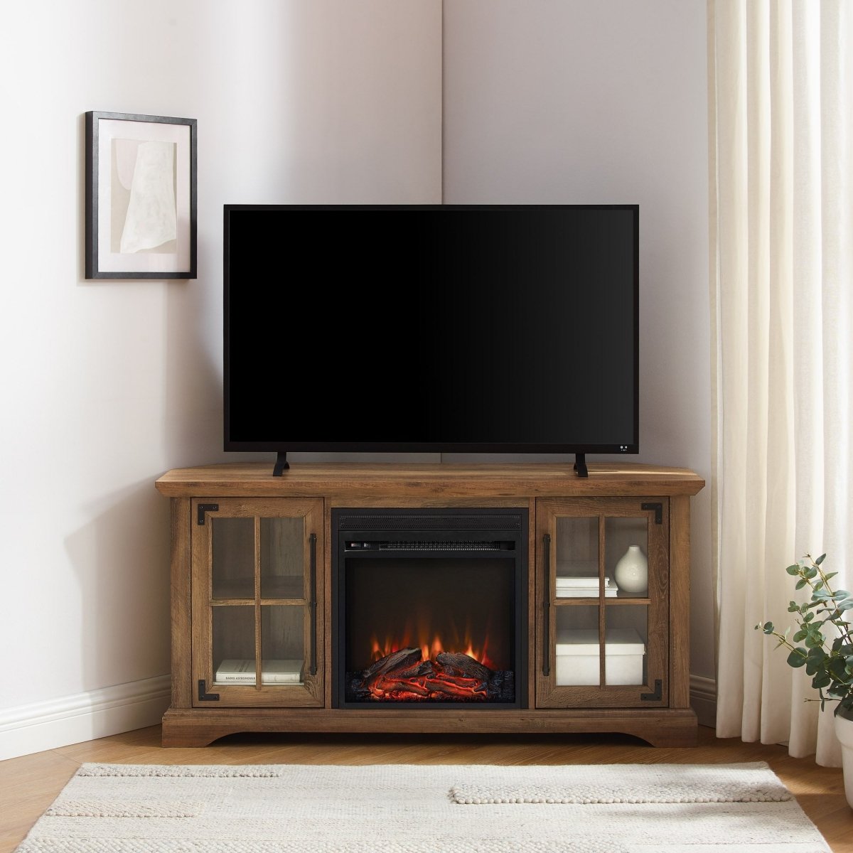 Walker Edison Abigail 54" Modern Farmhouse Corner Fireplace TV Stand