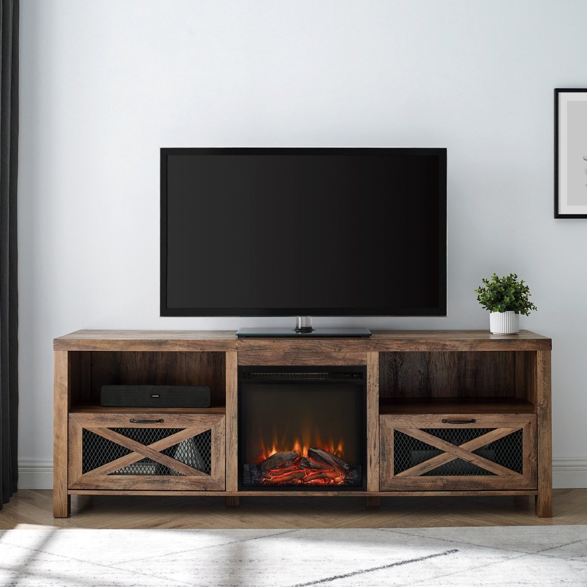 Walker Edison Abilene 70" Rustic Farmhouse Fireplace TV Stand - lily & onyx