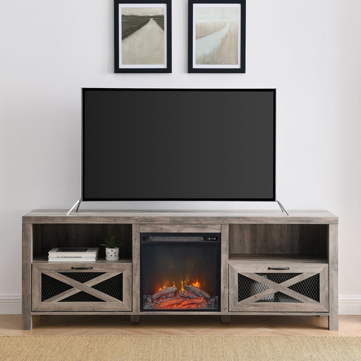 Walker Edison Abilene 70" Rustic Farmhouse Fireplace TV Stand - lily & onyx