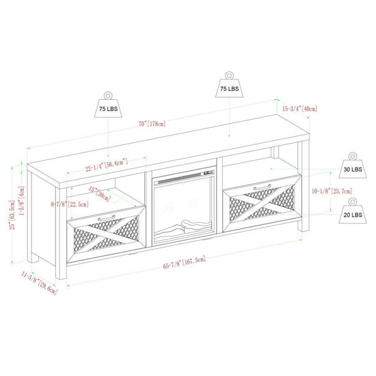 Walker Edison Abilene 70" Rustic Farmhouse Fireplace TV Stand - lily & onyx