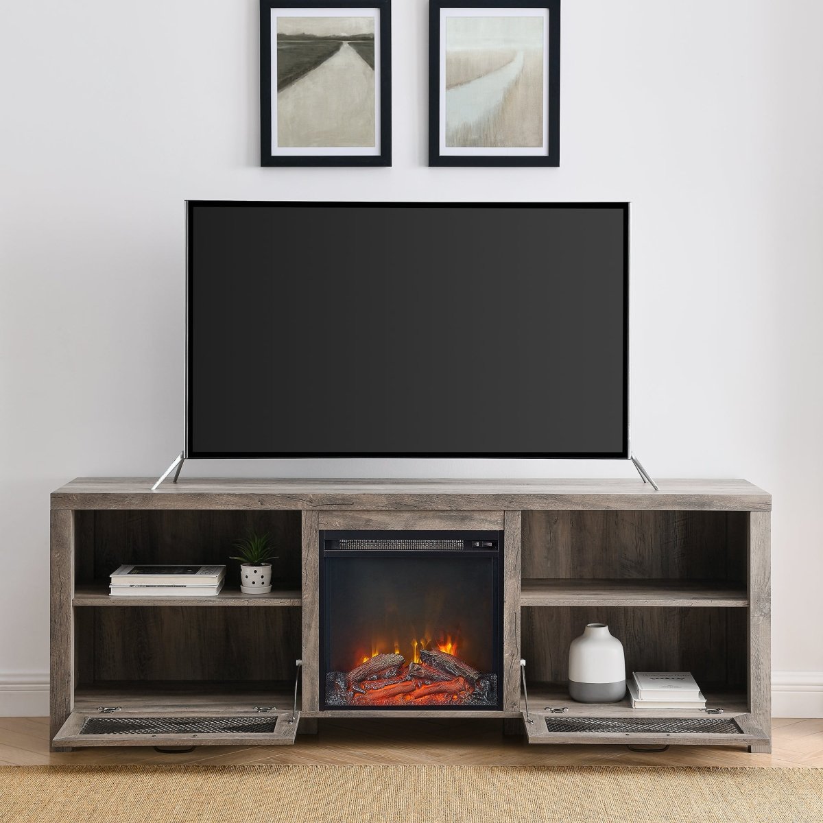 Walker Edison Abilene 70" Rustic Farmhouse Fireplace TV Stand - lily & onyx