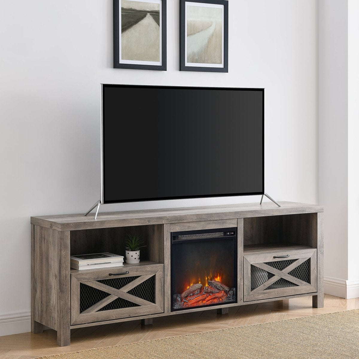 Walker Edison Abilene 70" Rustic Farmhouse Fireplace TV Stand - lily & onyx