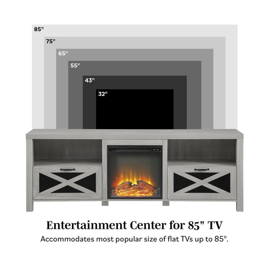 Walker Edison Abilene 70" Rustic Farmhouse Fireplace TV Stand - lily & onyx