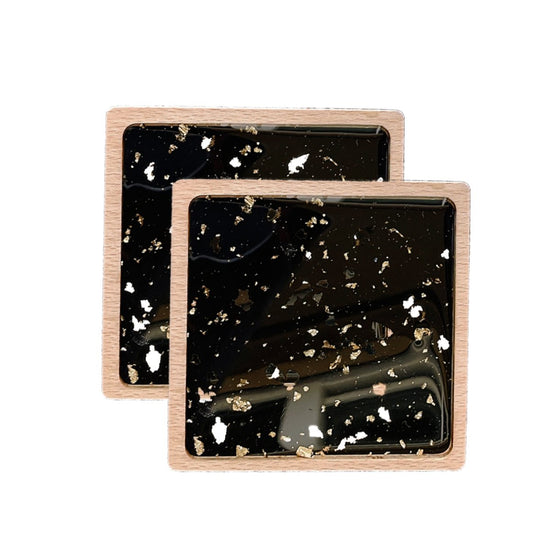 esselleSF Abstract Design Resin & Wood Inlay Coaster, Set of 4 - lily & onyx