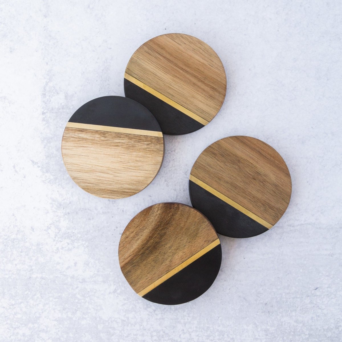 Load image into Gallery viewer, lily &amp;amp; onyx Acacia Slate with Brass Inlay Coaster Set - lily &amp;amp; onyx
