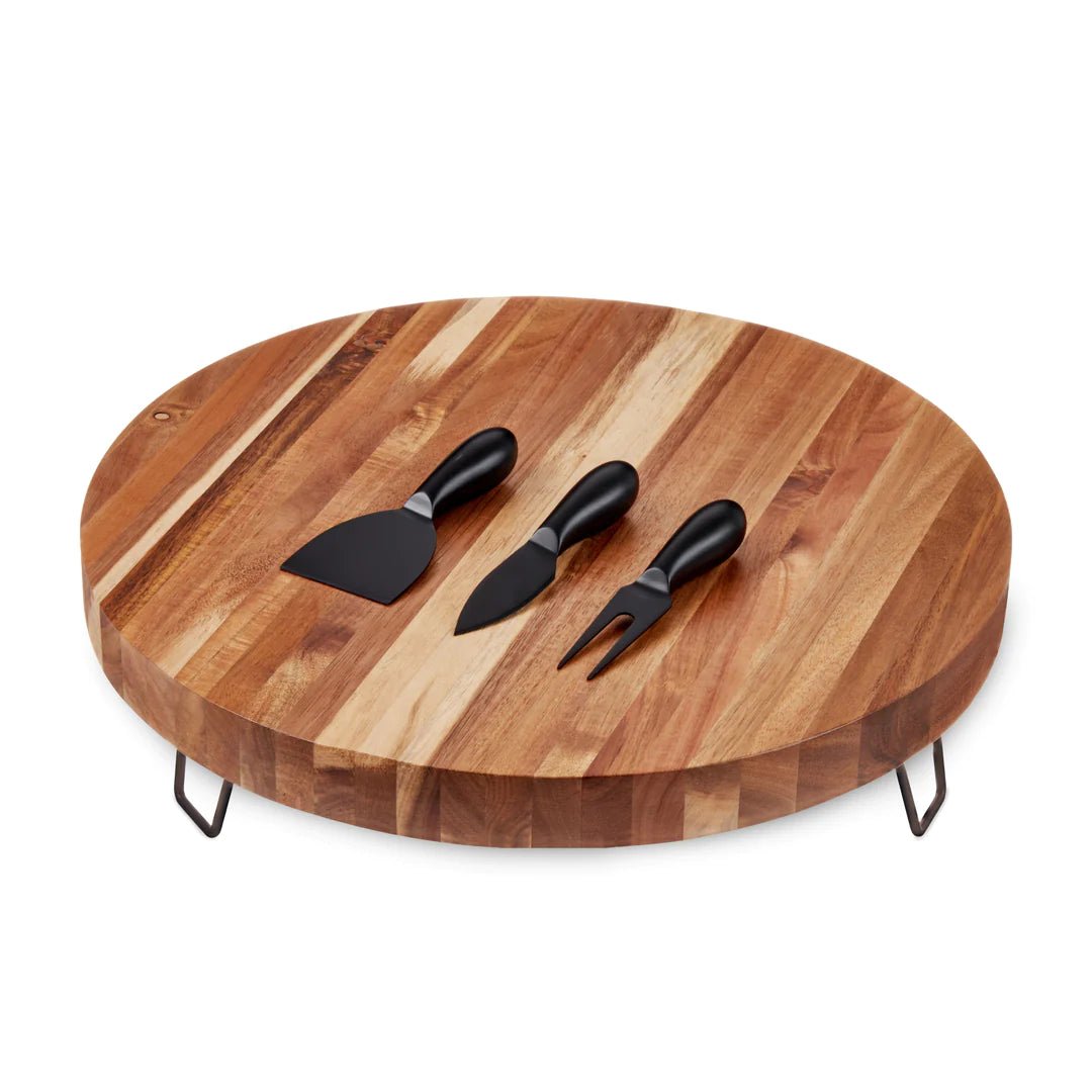 Twine Living Acacia Wood Footed Cheese Board & Knife Set - lily & onyx