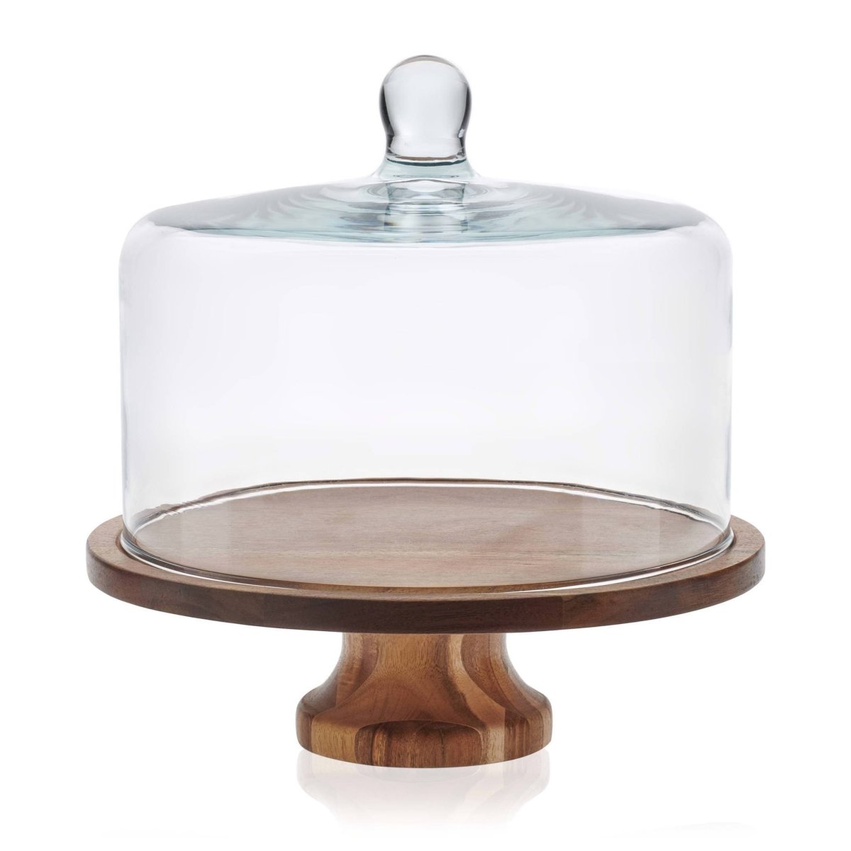 Libbey Acaciawood Footed Round Wood Server Cake Stand with Glass Dome - lily & onyx