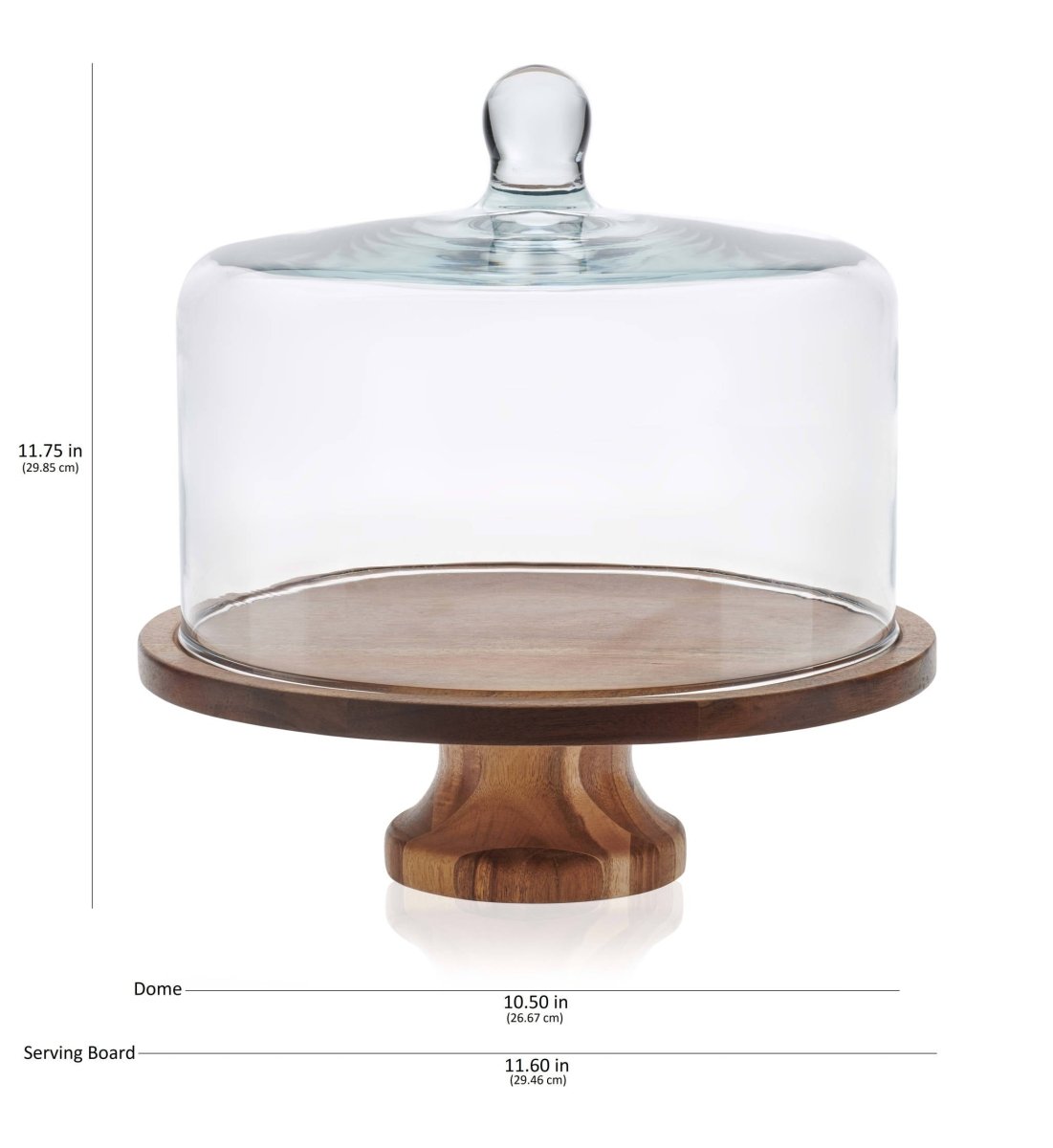 Acaciawood Footed Round Wood Server Cake Stand with Glass Dome