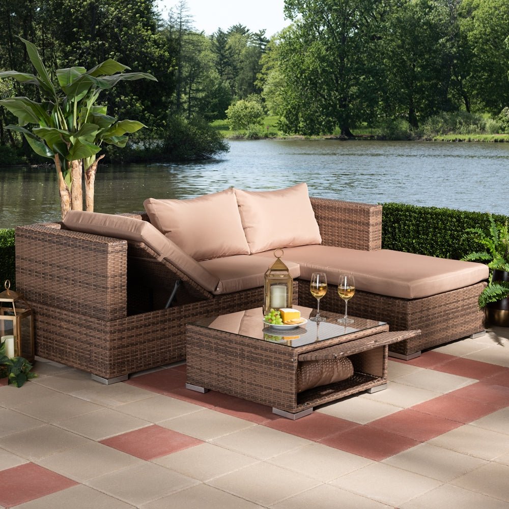 
                      
                        Baxton Studio Addison Light Brown Finished 3 Piece Woven Rattan Outdoor Patio Set With Adjustable Recliner - lily & onyx
                      
                    