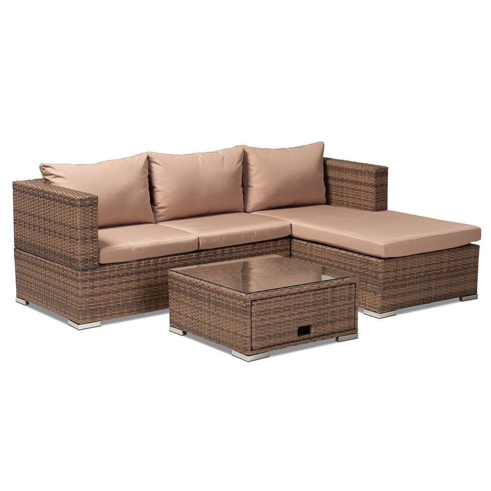 
                      
                        Baxton Studio Addison Light Brown Finished 3 Piece Woven Rattan Outdoor Patio Set With Adjustable Recliner - lily & onyx
                      
                    
