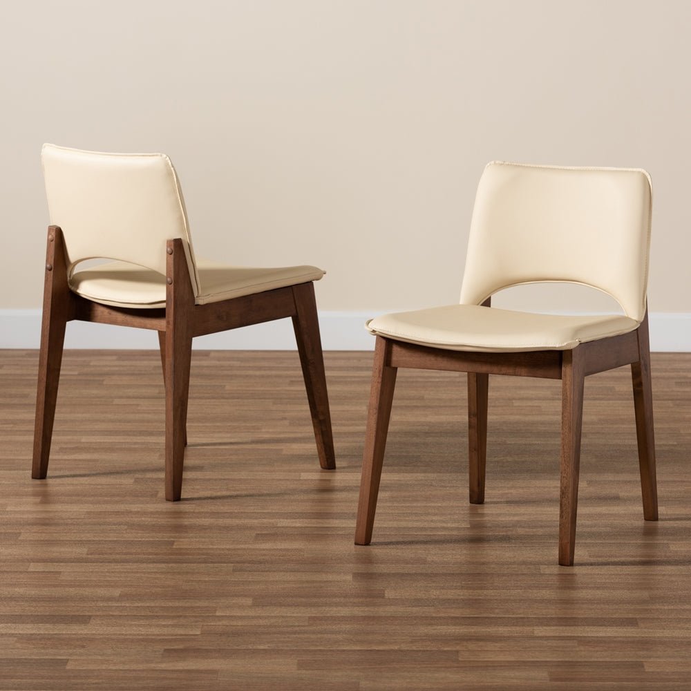 
                      
                        Baxton Studio Afton Mid Century Modern Faux Leather & Walnut Brown Finished Wood 2 Piece Dining Chair Set - lily & onyx
                      
                    