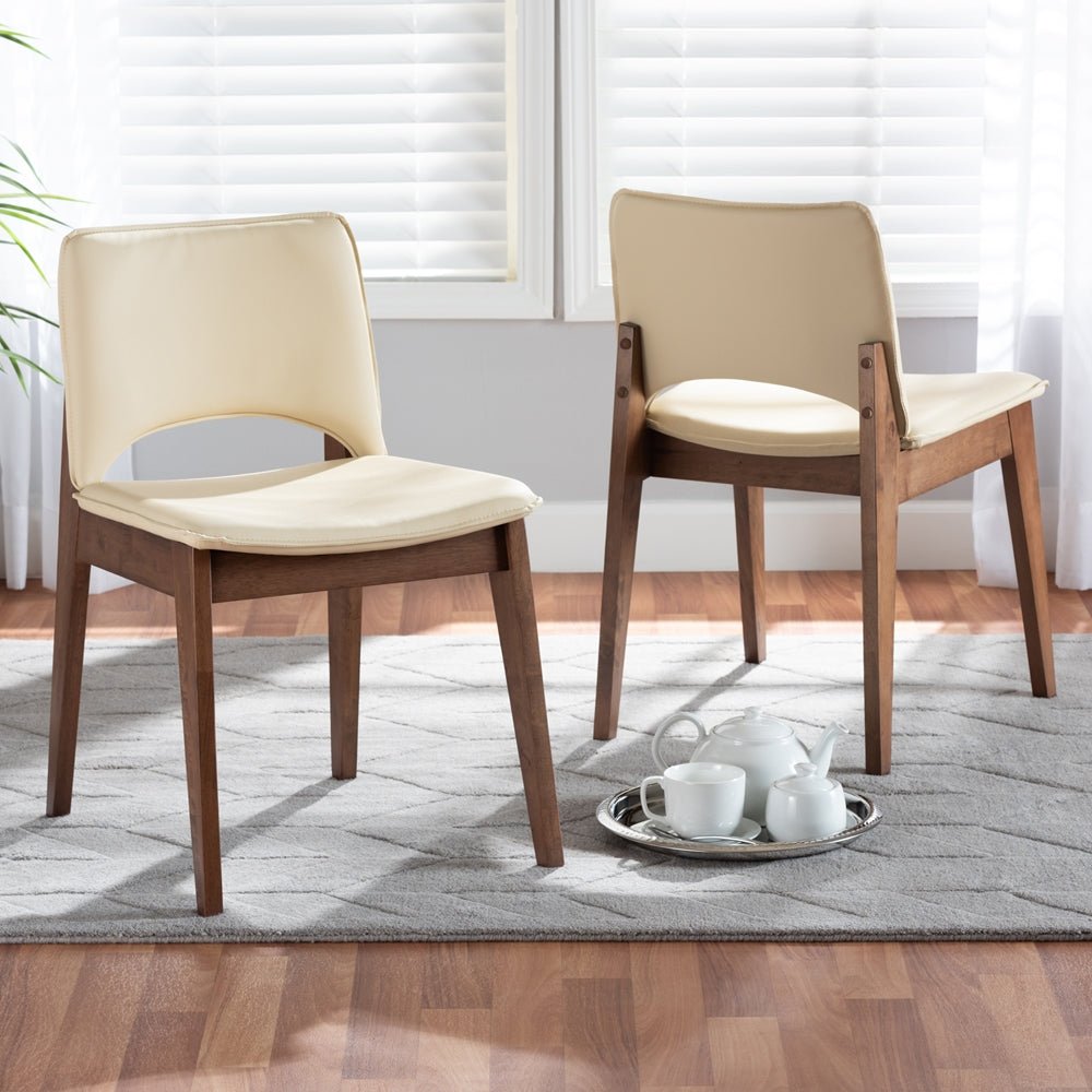 
                      
                        Baxton Studio Afton Mid Century Modern Faux Leather & Walnut Brown Finished Wood 2 Piece Dining Chair Set - lily & onyx
                      
                    