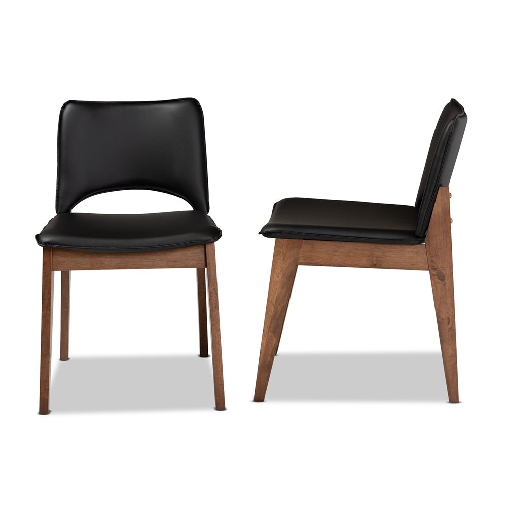 Baxton Studio Afton Mid Century Modern Faux Leather & Walnut Brown Finished Wood 2 Piece Dining Chair Set - lily & onyx