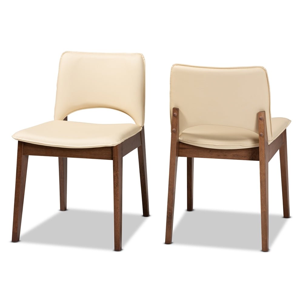 Baxton Studio Afton Mid Century Modern Faux Leather & Walnut Brown Finished Wood 2 Piece Dining Chair Set - lily & onyx