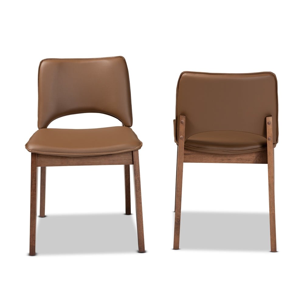 
                      
                        Baxton Studio Afton Mid Century Modern Faux Leather & Walnut Brown Finished Wood 2 Piece Dining Chair Set - lily & onyx
                      
                    