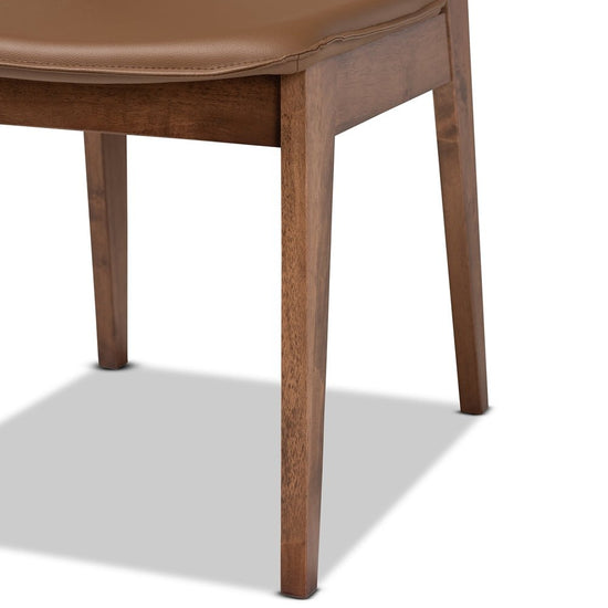 Baxton Studio Afton Mid Century Modern Faux Leather & Walnut Brown Finished Wood 2 Piece Dining Chair Set - lily & onyx