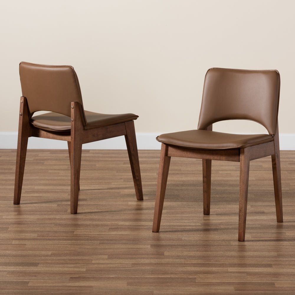 
                      
                        Baxton Studio Afton Mid Century Modern Faux Leather & Walnut Brown Finished Wood 2 Piece Dining Chair Set - lily & onyx
                      
                    