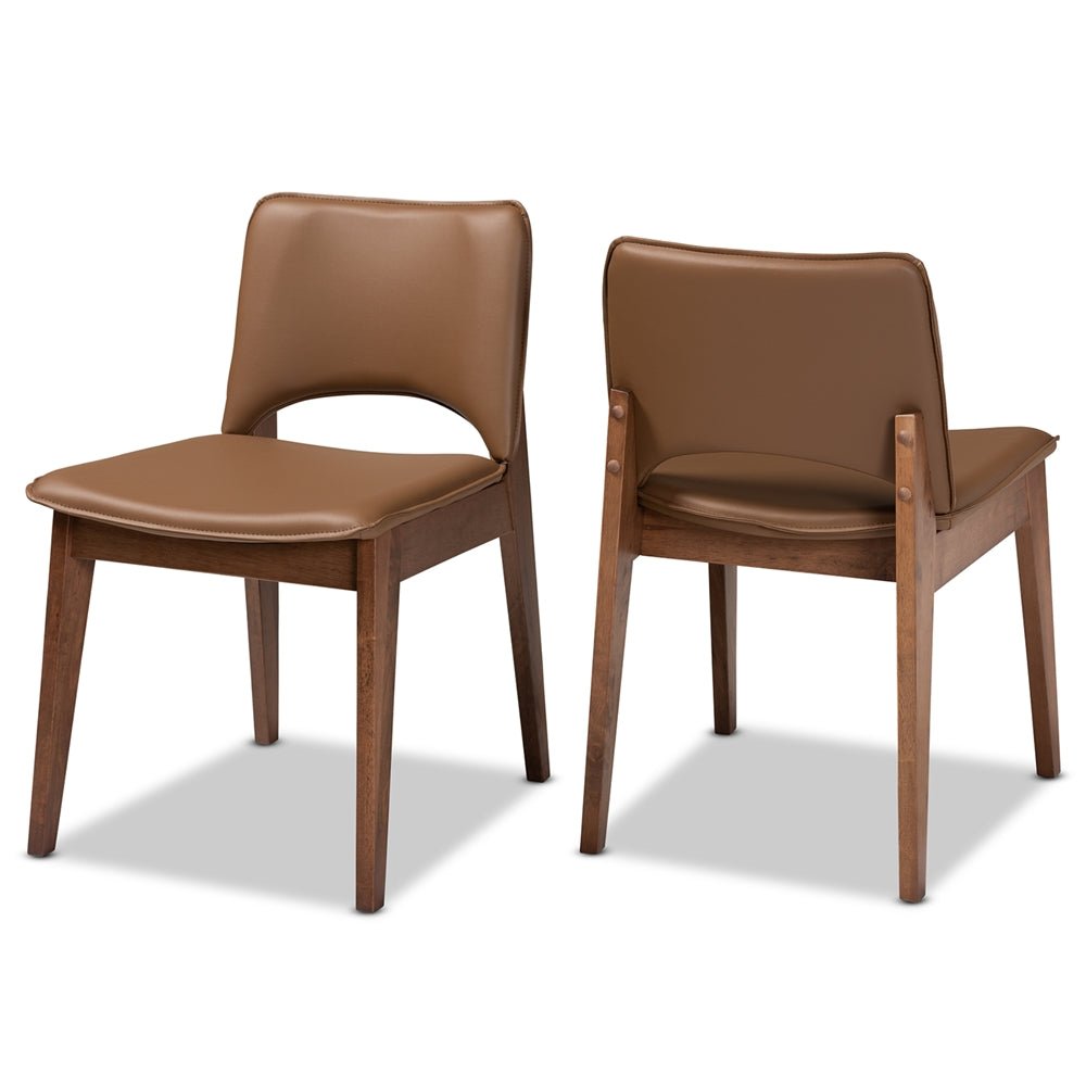 Baxton Studio Afton Mid Century Modern Faux Leather & Walnut Brown Finished Wood 2 Piece Dining Chair Set - lily & onyx