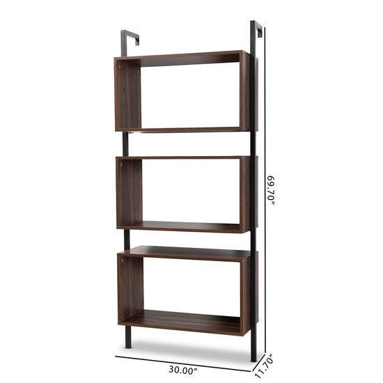 Load image into Gallery viewer, Baxton Studio Aldis Modern Industrial Walnut Brown Finished Wood And Black Metal 3 Tier Display Shelf - lily &amp;amp; onyx
