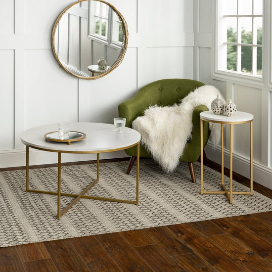Walker Edison Alissa Modern Glam Coffee Table and Side Table Set - lily & onyx