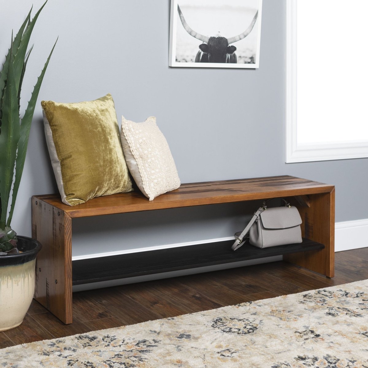 Walker Edison Alpine Rustic 58" Entry Bench - lily & onyx